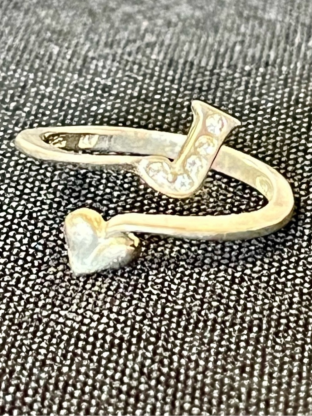 Avon Vintage Sterling Silver Initial J Letter Ring Rhinestone Adjustable Wrap